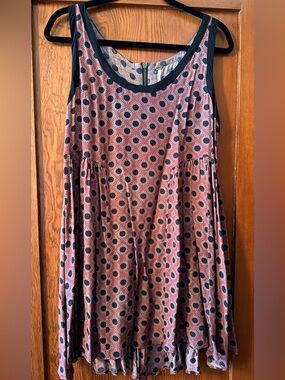 Free People Sleeveless Polka Dot Swing Dress in Rust and Black